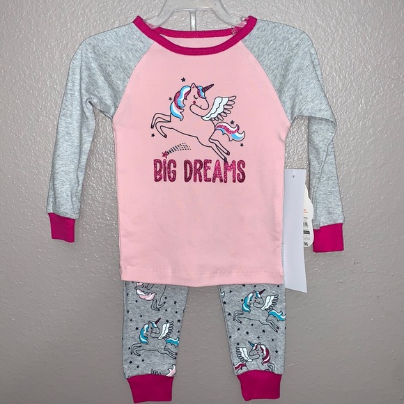 Wonder Nation Girls' Unicorn Cotton Sleep Set, 2 Piece - Picture 2 of 9